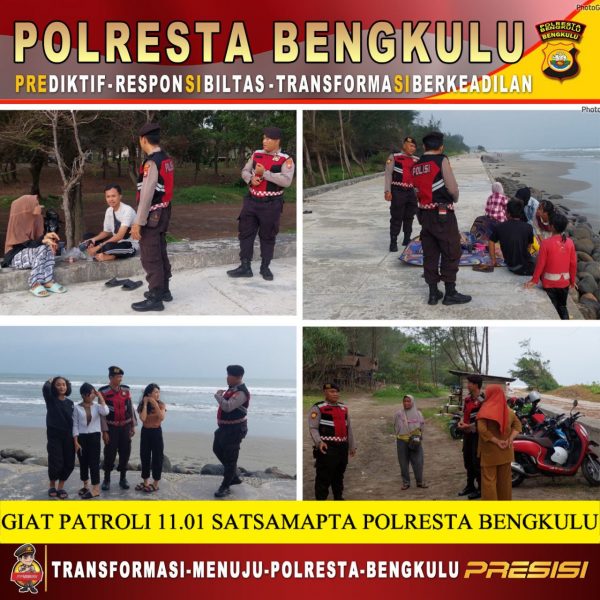 Patroli Sore, Sat Samapta Sampaikan Imbauan Kamtibmas kepada Pengunjung Pantai