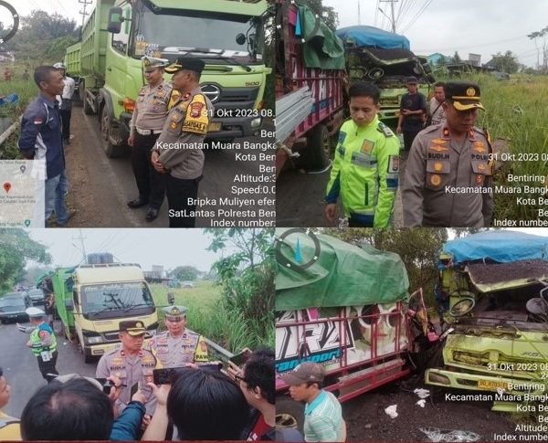 Kecelakaan Truk Batubara vs Truk Material, Sat Lantas Polresta Bengkulu Sigap Urai Kemacetan