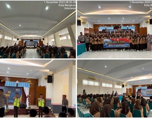 Unit Kamsel Sat Lantas Polresta Bengkulu Sosialisaikan Keselamatan Berlalu Lintas di SMKS 16 Farmasi
