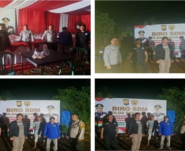 Patroli Malam, Personel Polsek Muara Bangkahulu Sambangi Lokasi Bakti Kesehatan Biro SDM POlda Bengkulu
