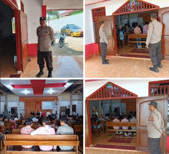 Tingkatkan Pengamanan Ibadah Umat Kristiani, Polsek Muara Bangkahulu Patroli di Gereja Pante Kosta￼
