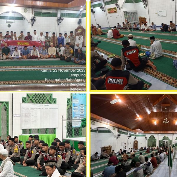 Kegiatan Subuh keliling Presisi Polresta Bengkulu di Masjid Al Furqon Jln. Kampar 3 Rt. 15 Rw. 03 Kel. Lempuing Kec. Ratu Agung